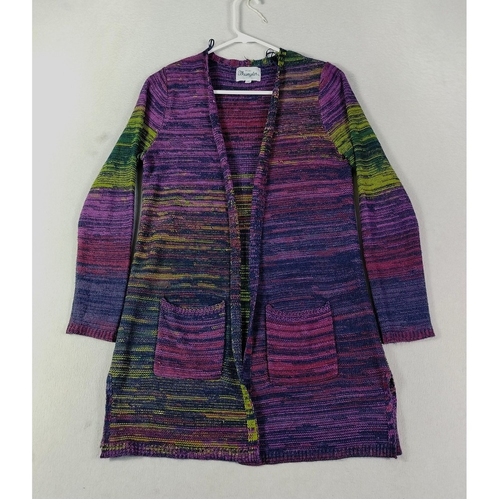 Wrangler Womens M Multicolor Spacedye Openfront Knit Cardigan Pocket Long Sleeve